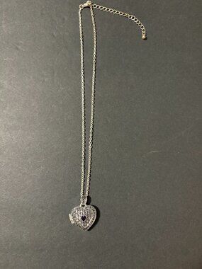 Silver Marcasite Amethyst Locket on 16" Chain Necklace